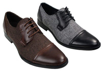 Sapatos masculinos casuais elegantes com cadarço em tweed e couro, estilo vintage retrô.
