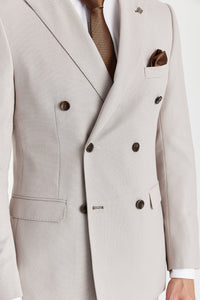 Blazer masculino de abotoamento duplo em padrão olho de pássaro na cor pedra.