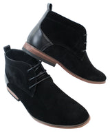 Botas masculinas de camurça estilo deserto, cano curto, nas cores vermelho, cinza, marrom e azul. Elegantes e casuais, em couro com cadarço.