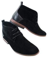 Botas masculinas de camurça estilo deserto, cano curto, nas cores vermelho, cinza, marrom e azul. Elegantes e casuais, em couro com cadarço.