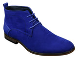 Botas masculinas de camurça estilo deserto, cano curto, nas cores vermelho, cinza, marrom e azul. Elegantes e casuais, em couro com cadarço.