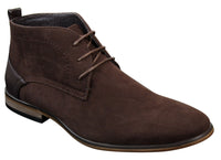 Botas masculinas de camurça estilo deserto, cano curto, nas cores vermelho, cinza, marrom e azul. Elegantes e casuais, em couro com cadarço.