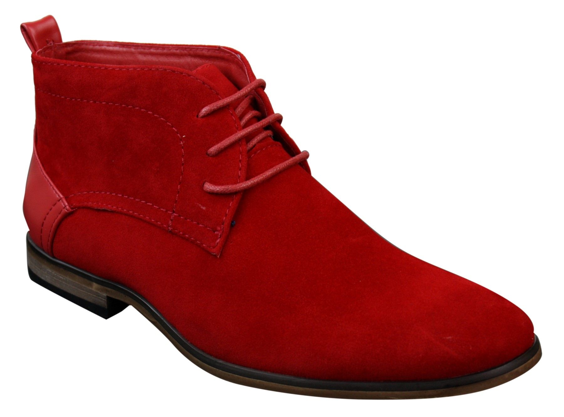 Botas masculinas de camurça estilo deserto, cano curto, nas cores vermelho, cinza, marrom e azul. Elegantes e casuais, em couro com cadarço.