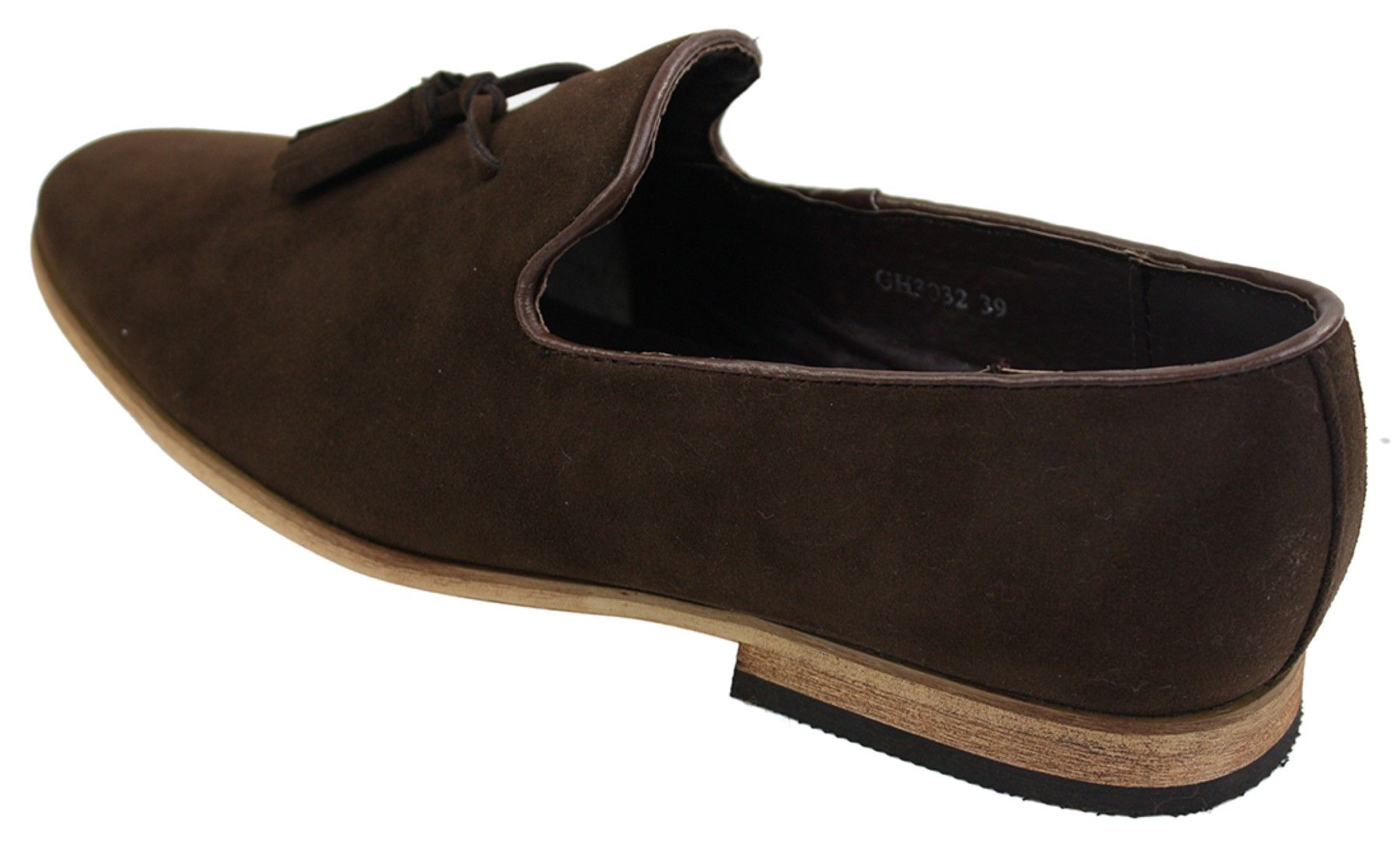 Mocassins masculinos de camurça, estilo mocassim, com detalhe de borla, forro de couro preto, confortáveis.
