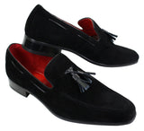 Mocassins masculinos de camurça, sapatos de condução, estilo slip-on, com detalhe de borla, em couro, elegantes e casuais.