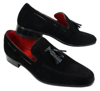 Mocassins masculinos de camurça, sapatos de condução, estilo slip-on, com detalhe de borla, em couro, elegantes e casuais.