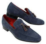Mocassins masculinos de camurça, sapatos de condução, estilo slip-on, com detalhe de borla, em couro, elegantes e casuais.