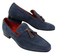 Mocassins masculinos de camurça, sapatos de condução, estilo slip-on, com detalhe de borla, em couro, elegantes e casuais.