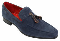 Mocassins masculinos de camurça, sapatos de condução, estilo slip-on, com detalhe de borla, em couro, elegantes e casuais.