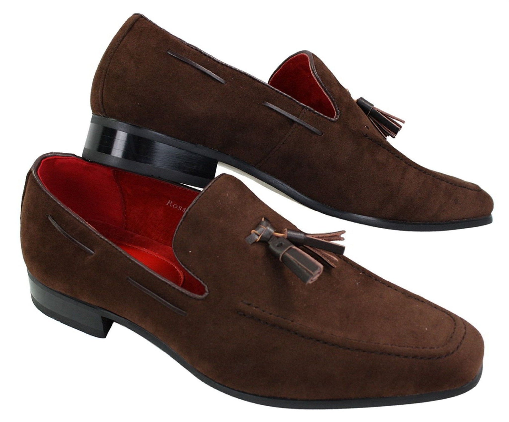 Mocassins masculinos de camurça, sapatos de condução, estilo slip-on, com detalhe de borla, em couro, elegantes e casuais.
