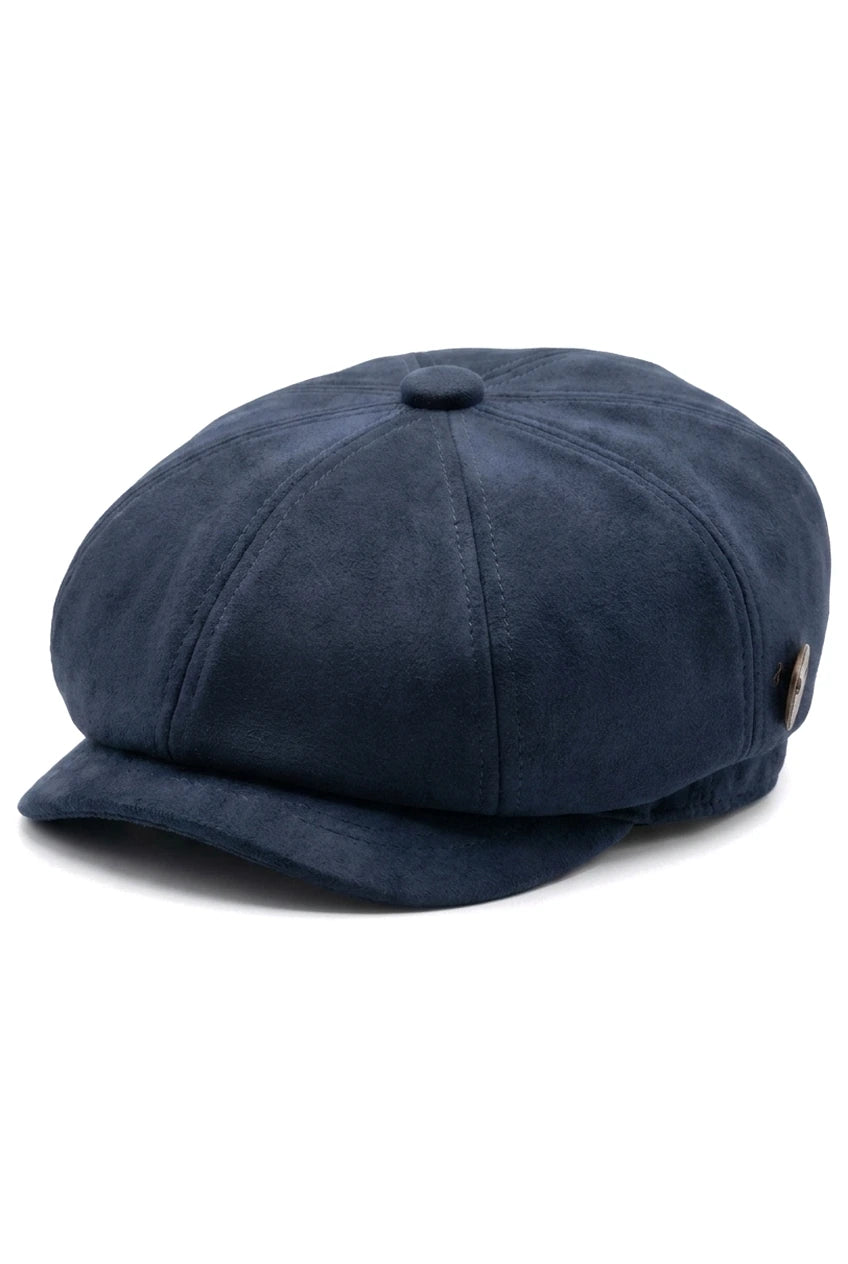Chapéu Baker Boy Gatsby Clássico Vintage de Camurça Masculina com 8 Painéis - Azul Marinho