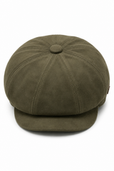 Chapéu Baker Boy Gatsby Clássico Vintage de 8 Painéis em Camurça Masculina - Verde Oliva