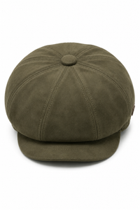 Chapéu Baker Boy Gatsby Clássico Vintage de 8 Painéis em Camurça Masculina - Verde Oliva