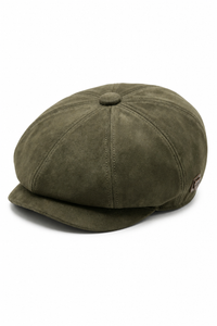 Chapéu Baker Boy Gatsby Clássico Vintage de 8 Painéis em Camurça Masculina - Verde Oliva