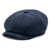 Chapéu Baker Boy Gatsby Clássico Vintage de Camurça Masculina com 8 Painéis - Azul Marinho