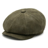 Chapéu Baker Boy Gatsby Clássico Vintage de 8 Painéis em Camurça Masculina - Verde Oliva