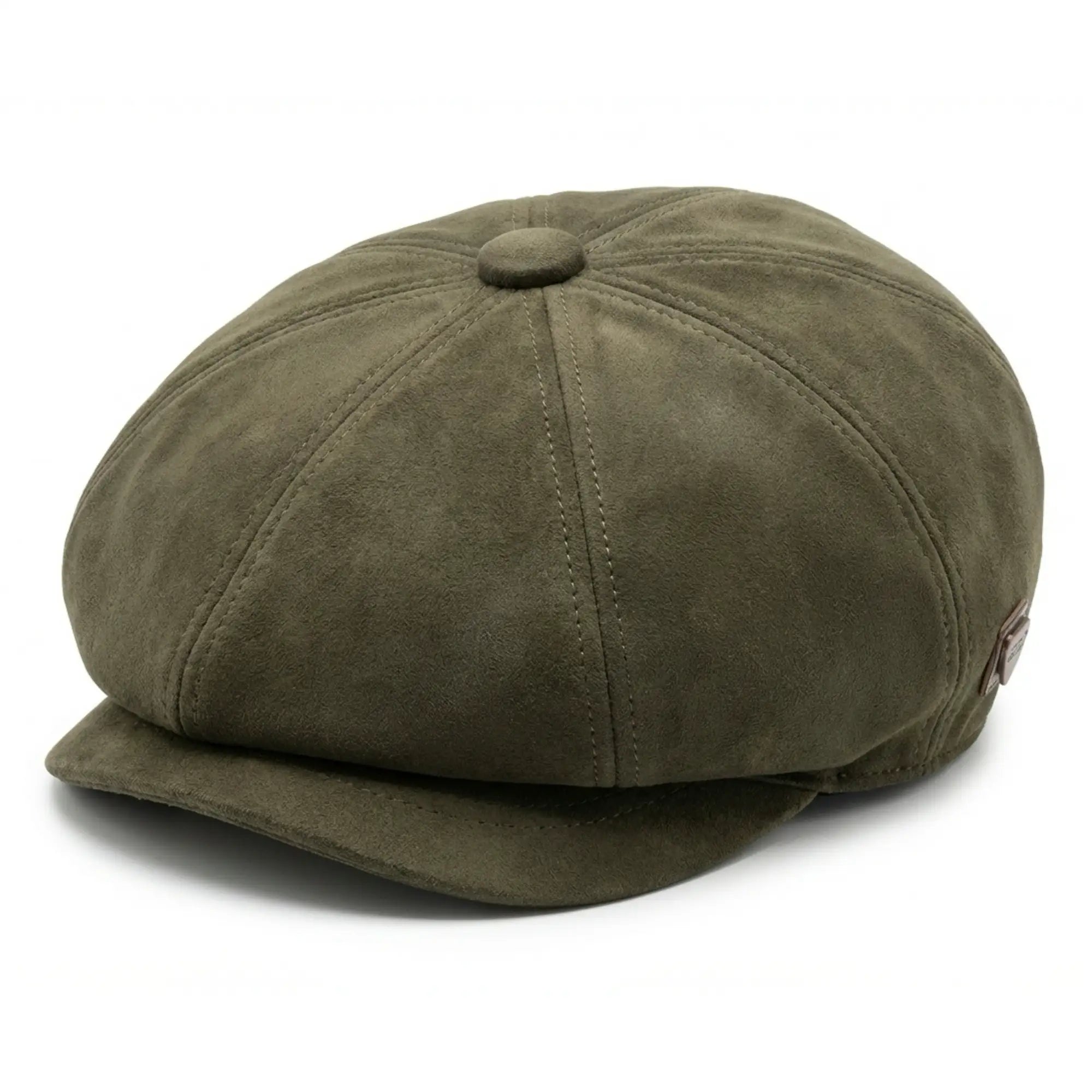 Chapéu Baker Boy Gatsby Clássico Vintage de 8 Painéis em Camurça Masculina - Verde Oliva