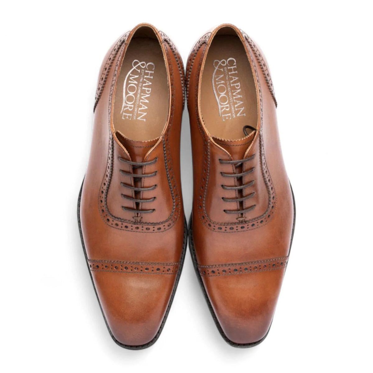 Sapatos Oxford Masculinos em Couro Marrom Claro com Biqueira Reta