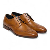 Sapatos Brogue masculinos clássicos de couro marrom claro com cadarço