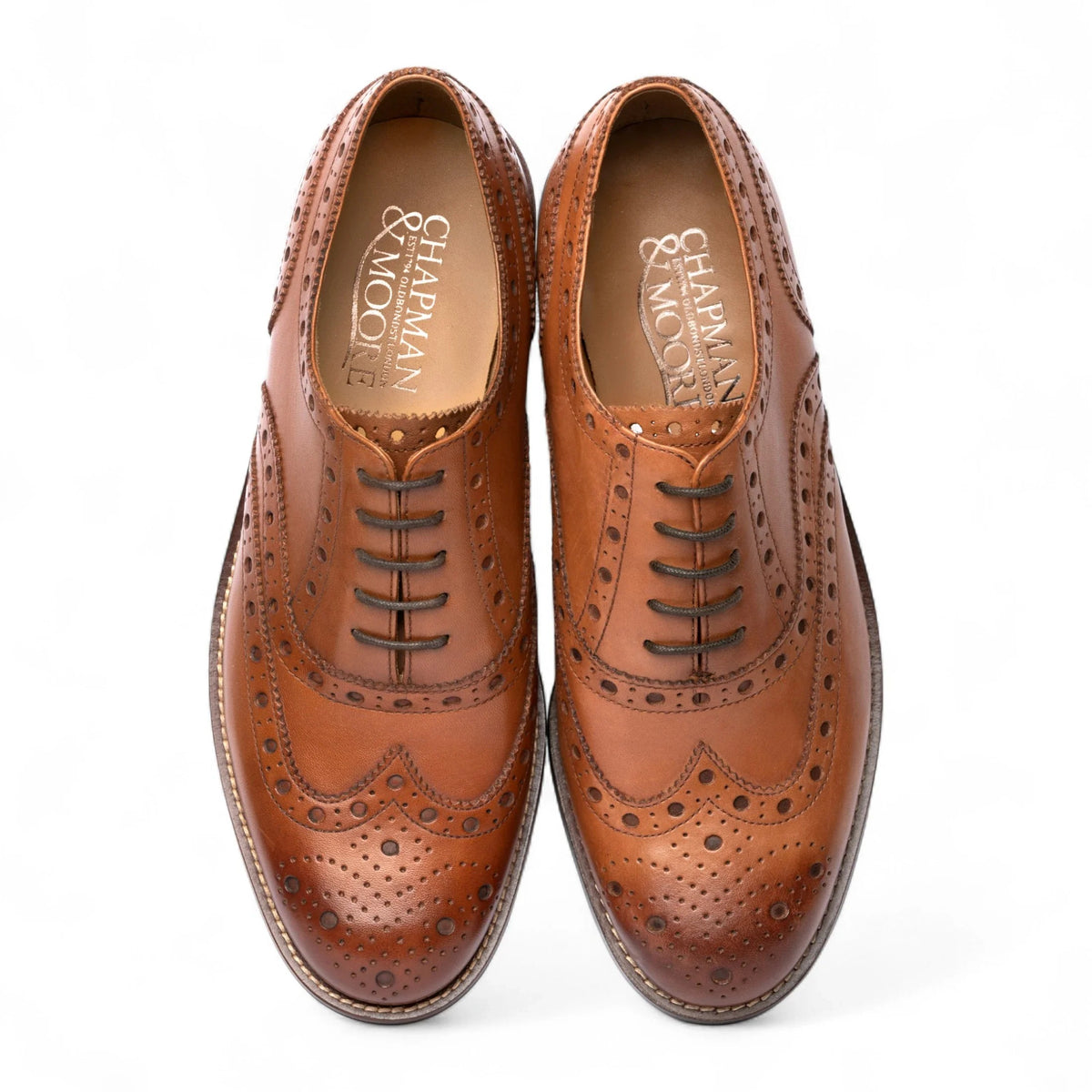 Sapatos Oxford Brogue Wingtip Masculinos em Couro Marrom Claro