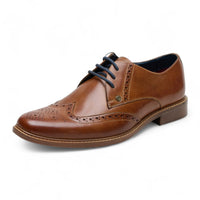 Sapatos Oxford Brogue Masculinos em Couro Castanho com Bico Wingtip