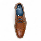 Sapatos Oxford Brogue Masculinos em Couro Castanho com Bico Wingtip