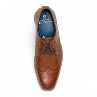 Sapatos Oxford Brogue Masculinos em Couro Castanho com Bico Wingtip