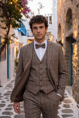 Gravata borboleta masculina em tweed bege