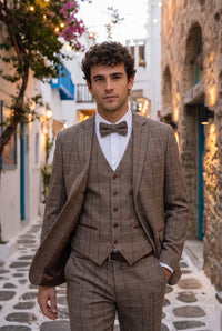 Gravata borboleta masculina em tweed bege
