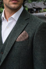 Lenço de bolso masculino em tweed bege, mistura de lã e tecido tweed.