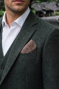 Lenço de bolso masculino em tweed bege, mistura de lã e tecido tweed.