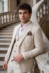 Lenço de bolso masculino em tweed bege, mistura de lã e tecido tweed.