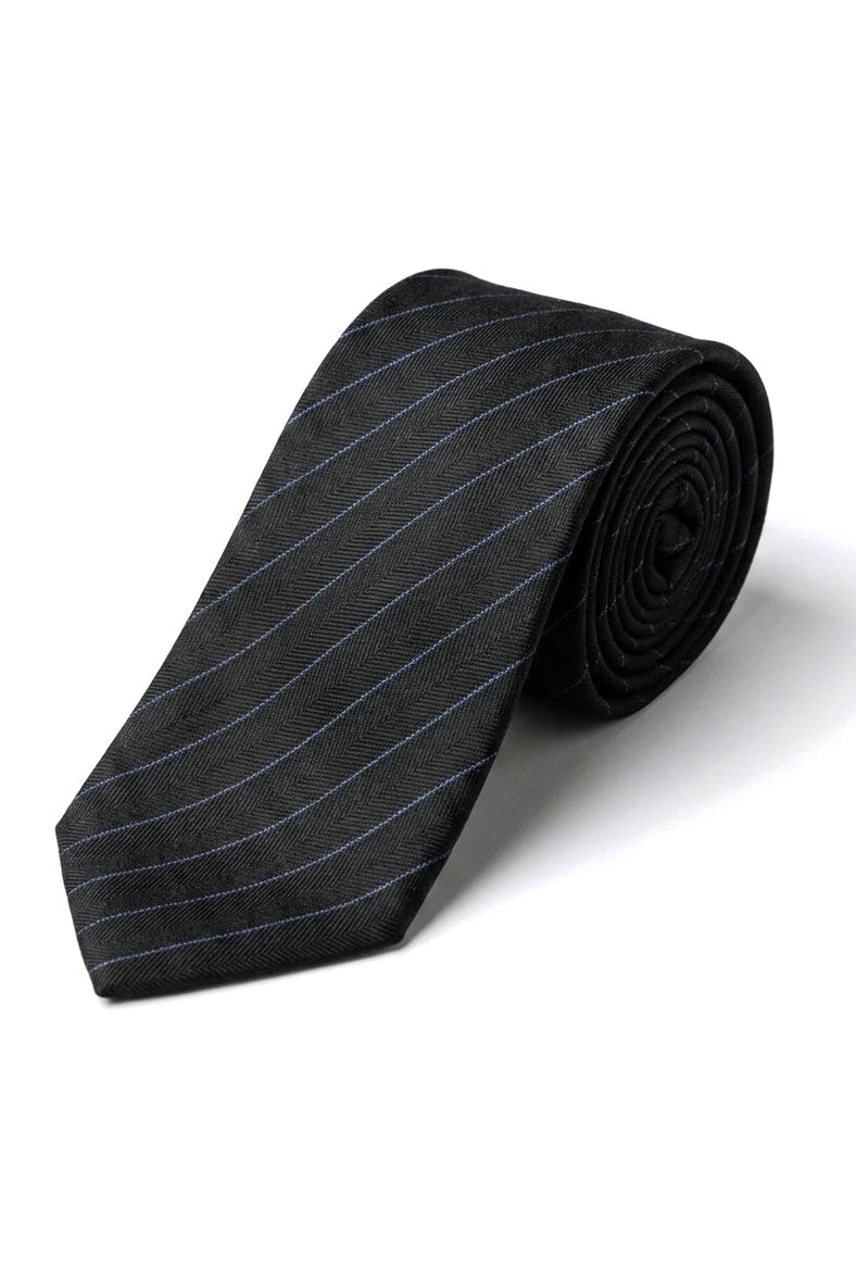 Conjunto de gravata e lenço de bolso masculino - Listras pretas STZ42, tamanho único