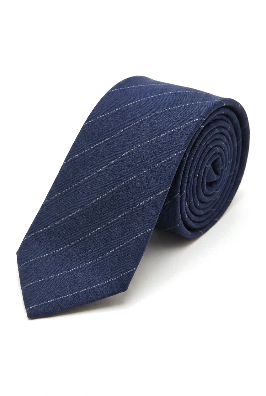 Conjunto de gravata e lenço masculino - Listras azul-marinho STZ41, tamanho único