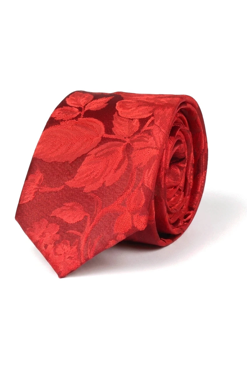 Conjunto de gravata e lenço de bolso masculino formal com estampa floral - Vermelho