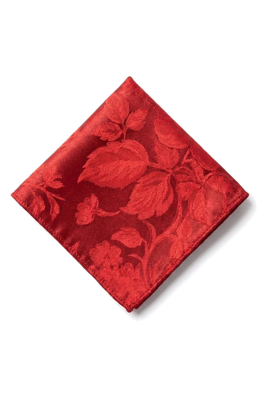 Conjunto de gravata e lenço de bolso masculino formal com estampa floral - Vermelho