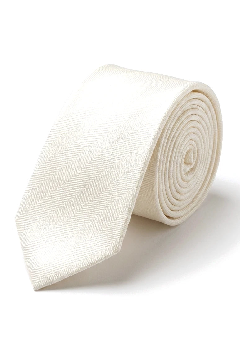 Conjunto de gravata e lenço de bolso masculino formal, cor marfim.