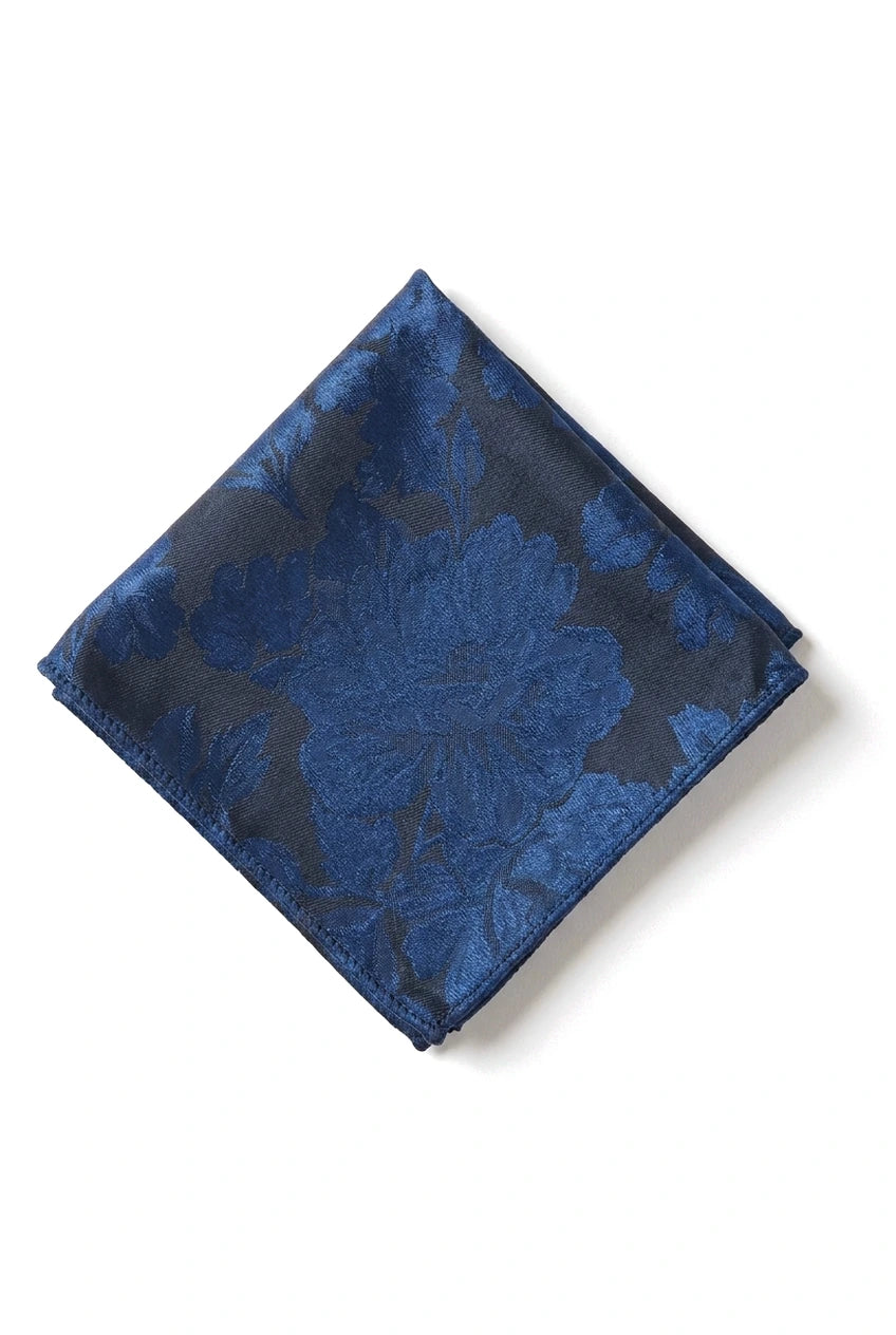 Conjunto de gravata e lenço de bolso masculino formal com estampa floral - Azul-marinho