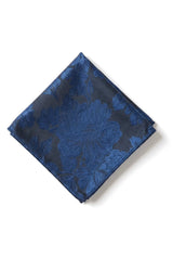 Conjunto de gravata e lenço de bolso masculino formal com estampa floral - Azul-marinho