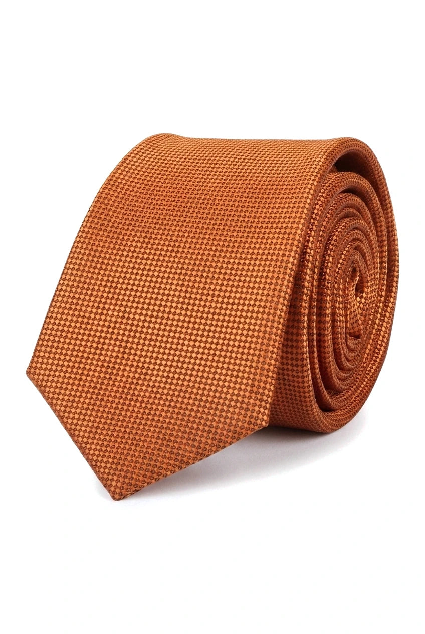 Conjunto de gravata e lenço de bolso masculino formal, cor ferrugem.
