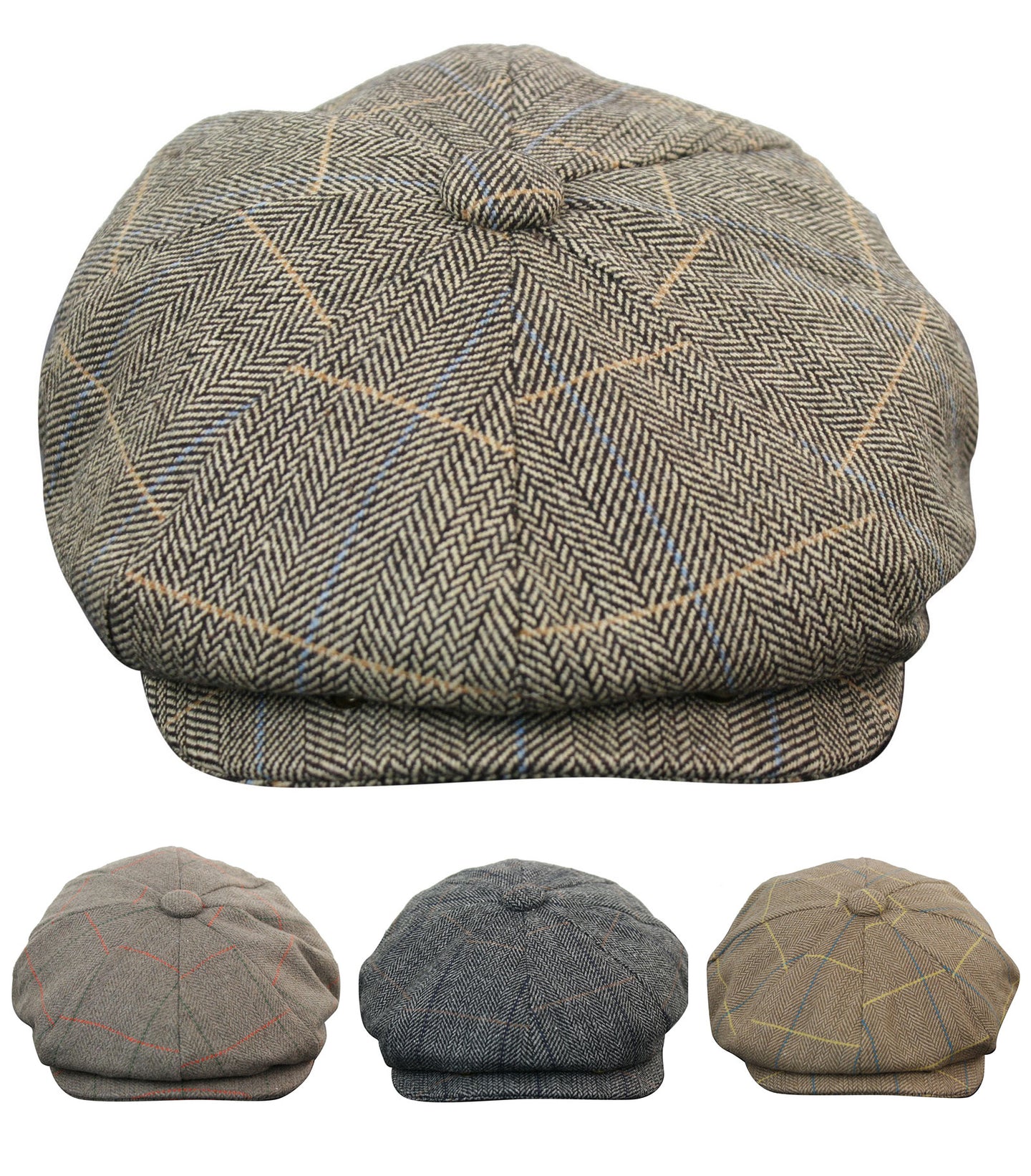 Boné Peaky Blinders masculino em tweed xadrez