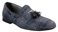 Sapatos masculinos de tweed xadrez com borlas