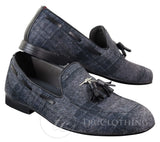 Sapatos masculinos de tweed xadrez com borlas