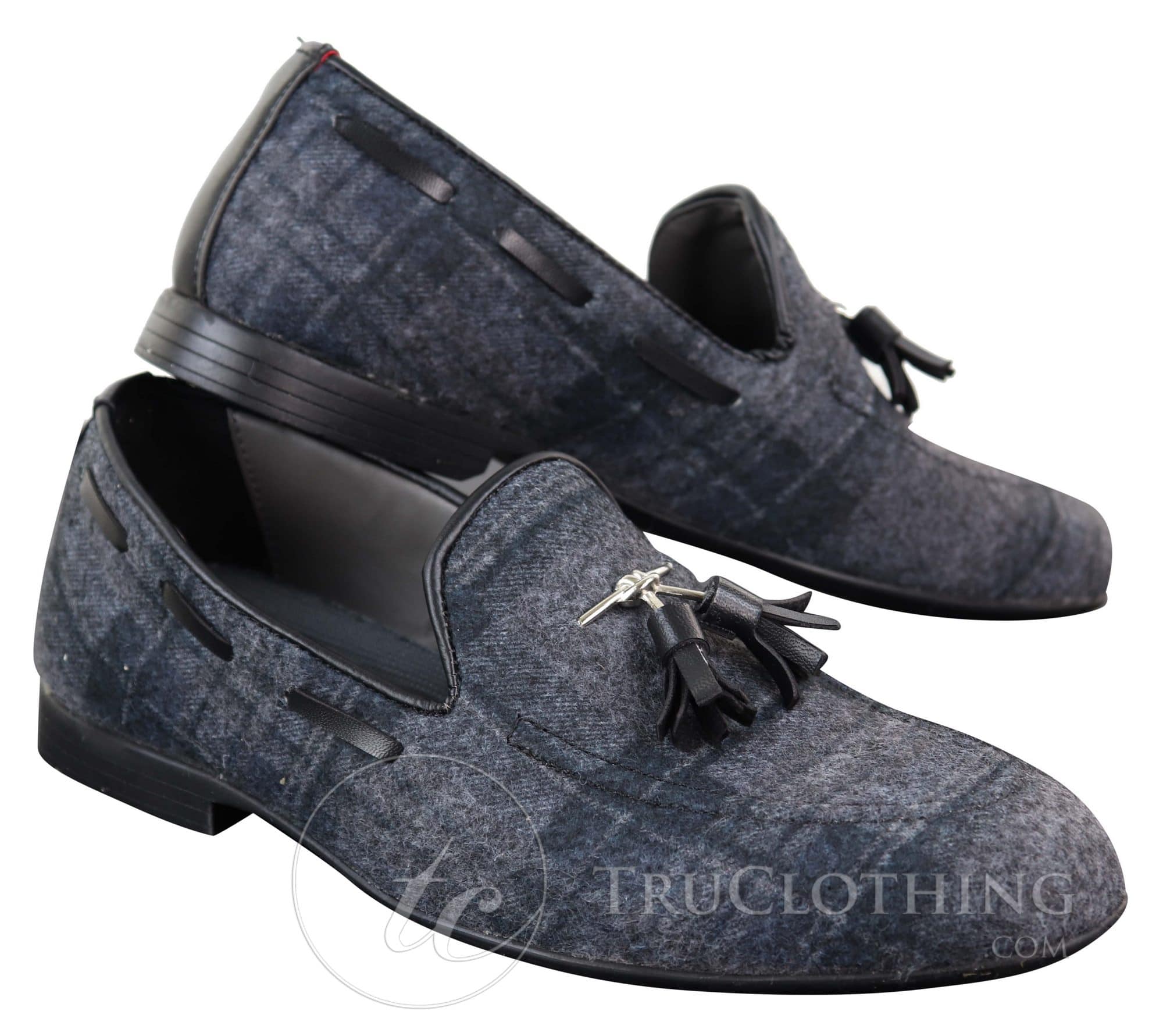 Sapatos masculinos de tweed xadrez com borlas