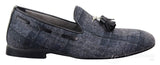 Sapatos masculinos de tweed xadrez com borlas