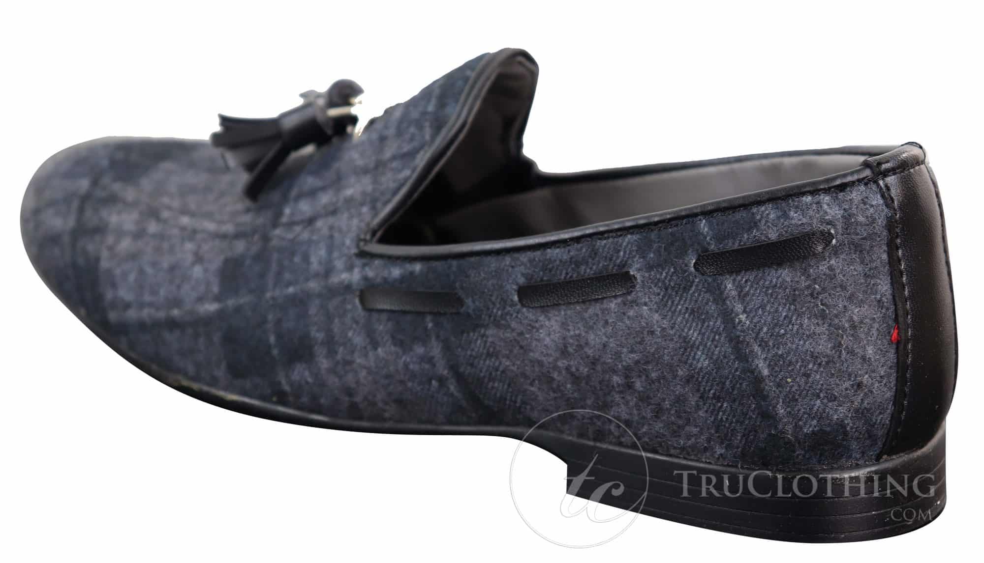 Sapatos masculinos de tweed xadrez com borlas