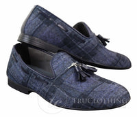 Sapatos masculinos de tweed xadrez com borlas