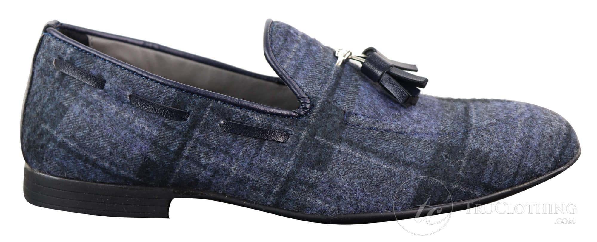 Sapatos masculinos de tweed xadrez com borlas