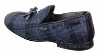Sapatos masculinos de tweed xadrez com borlas
