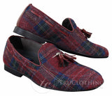 Sapatos masculinos de tweed xadrez com borlas